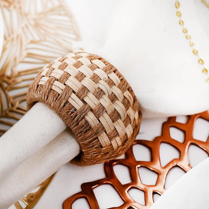Rattan Napkin Rings Set of 12 – Handmade Napkin Ring Holders for Dining Table, Parties & Family Gatherings, Elegant Tabletop Décor for Weddings, Dinners & Events