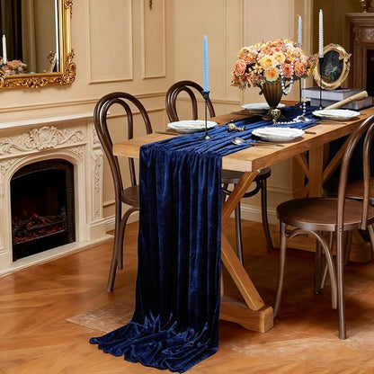 Velvet Table Runner 29x120 Inch Navy Blue Luxury Retro Soft Fabric Cloth | 5 - Image 3