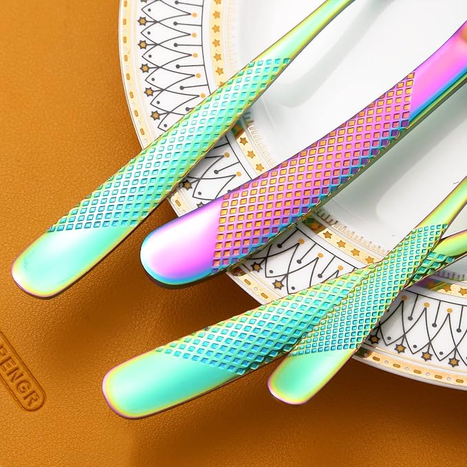 Hammered Silverware Rainbow Stainless Steel Flatware Set - Image 5