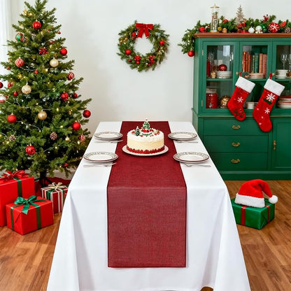 Burgundy Valentines Day Table Runner Burlap Table Cloth 2 Packs 12x84 Inch | by B-COOL