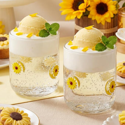 SiliFine 2 Pcs Sunflower Icon Juice Glasses - 14oz Yellow Flower Stemless Wine by SiliFine