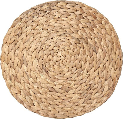 6 Pack 13.8" Woven Placemats, Natural Hand-Woven Water Hyacinth Placemats, Round Braided Rattan Tablemats for Dining Table, Large Weave Round Place Mats Heat Resistant Non-Slip Table Mats, 13.8 Inch