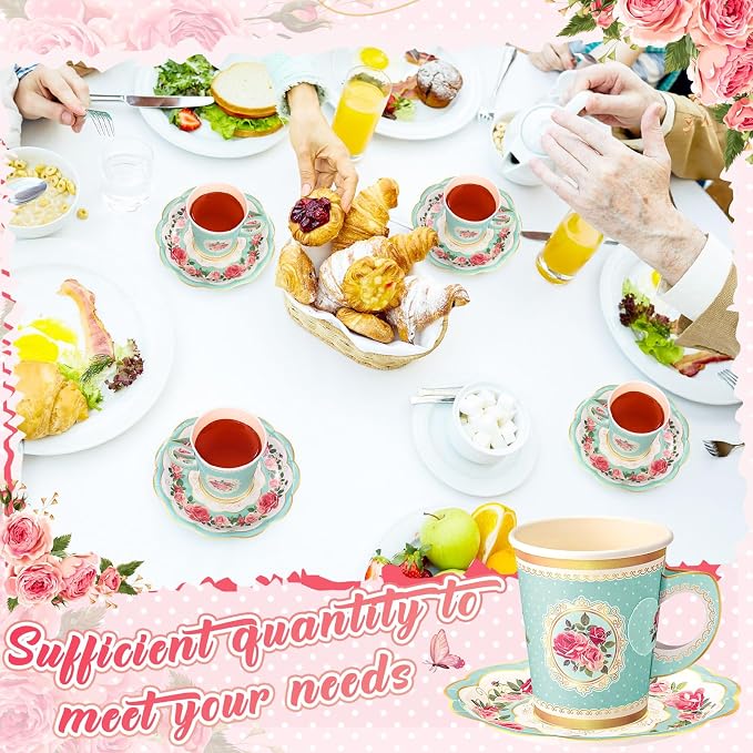 Tioncy 100 Pcs Tea Party Decorations Include 50 Pieces 9 oz Paper Tea Cups - Image 5
