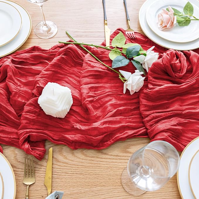 Cheesecloth Table Runner Red 10FT Boho Gauze Runner, 2 Pack | 120 Inch Cheese - Image 5