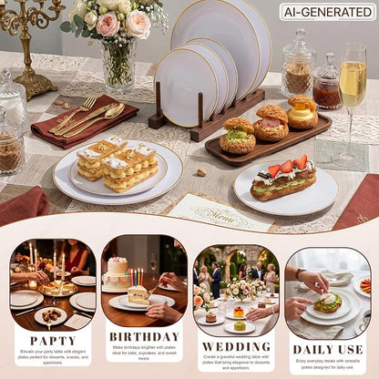 KIRE 100PCS White Plates with Gold Trim - Image 5