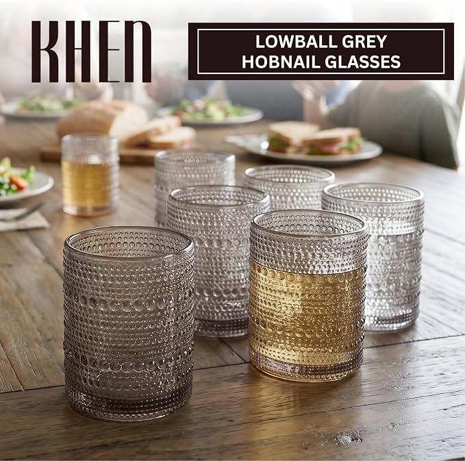 Khen Beaded Tumbler Drinking Glasses Set | Set of 6 | Vintage Hobnail 11 OZ - Image 2