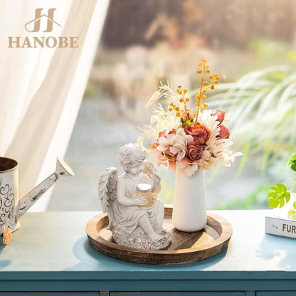Hanobe Wooden Tray for Coffee Table, Decorative Round Candle Holder Plate | - Image 6