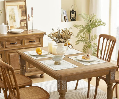Farmhouse Burlap Hollow Placemats Set of 4, 12 x18 Inch Off White | Double Layer - Image 7