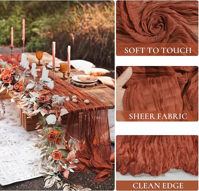6 Pack Terracotta Cheesecloth Table Runner 10ft, Rustic Sheer Burnt Orange - Image 2