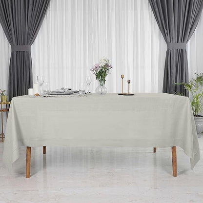 D'Moksha Homes Silver Grey Linen Tablecloth for Rectangle Tables 60 x 132 Inch - 100% Pure Linen Grey Table Cloth - Classic Hemstitch, Machine Washable Dining Tablecloth for Spring, Easter