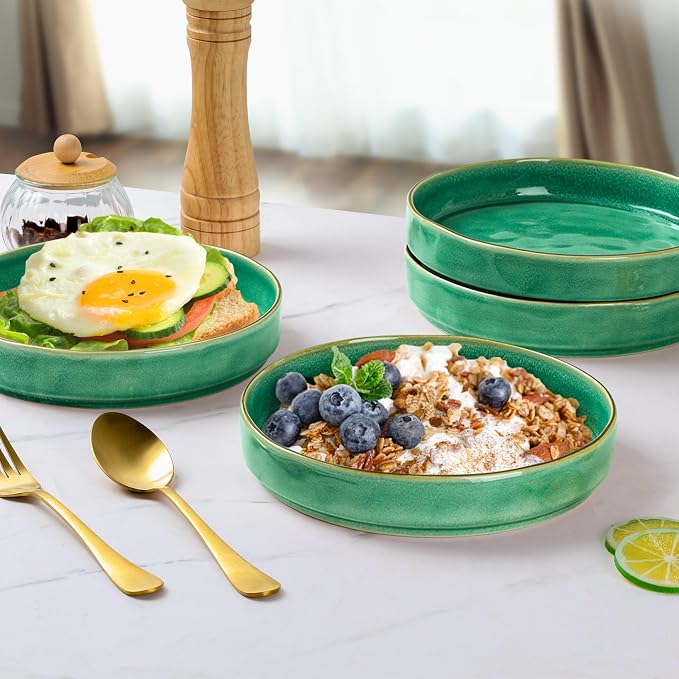 E-far Pasta Bowls Set of 4, 30oz Shallow Salad Bowls - Image 6