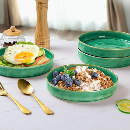 E-far Pasta Bowls Set of 4, 30oz Shallow Salad Bowls - Image 6