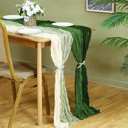 12 Pcs Gradient Green Cheesecloth Gauze Table Runners | Boho Wedding Decor - Image 2