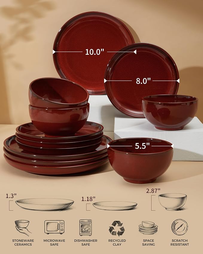 Santorini Mist Terracotta Reactive Glaze Plates and Bowls Sets, Stoneware - Image 2