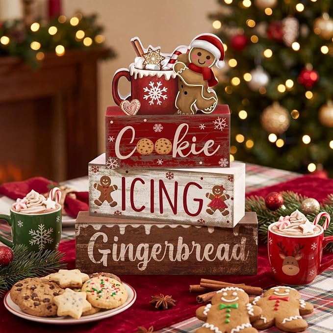 Moucuny 4 Pcs Christmas Table Decor Wooden Gingerbread Cocoa Decoration - Image 9