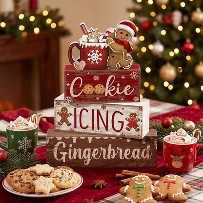 Moucuny 4 Pcs Christmas Table Decor Wooden Gingerbread Cocoa Decoration - Image 9