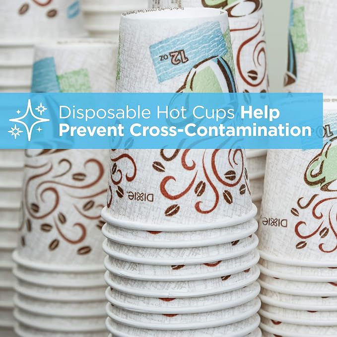Dixie PerfecTouch 12 oz Paper Coffee Cup and Lids By GP PRO, Coffee Haze Design - Image 5