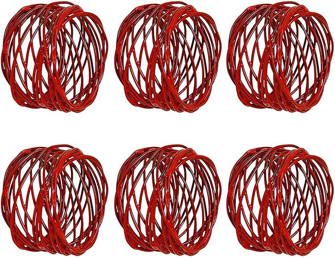ITOS365 Handmade Round Red Mesh Napkin Rings Set of 6 Holder - Image 4