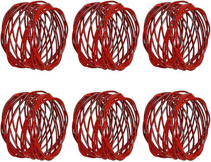 ITOS365 Handmade Round Red Mesh Napkin Rings Set of 6 Holder - Image 4