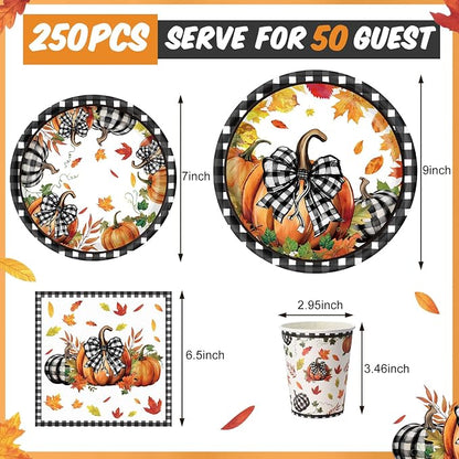 Funnymoom 250 Pcs Pumpkin Fall Paper Plates and Napkins Party Supplies Black - Image 3