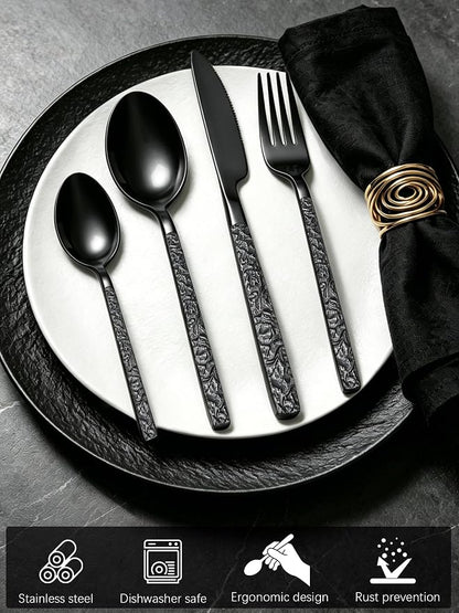 Black Silverware Set for 8 Modern Square Flatware Set Stainless Steel 32 Piece - Image 3