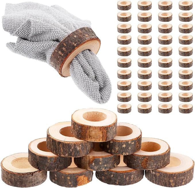 50 Pcs Wooden Bark Napkin Ring 1.18 Inch Handcrafted Wooden Napkin Holder by Unknown
