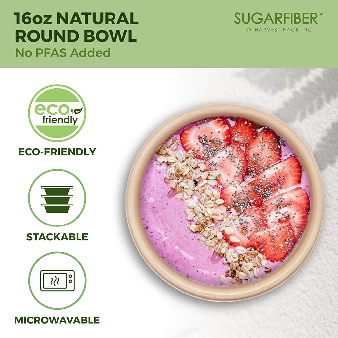 16oz Compostable Paper Bowls Disposable Round Natural Soup Bowls, Biodegradable - Image 3