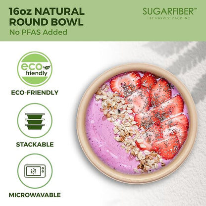 16oz Compostable Paper Bowls Disposable Round Natural Soup Bowls, Biodegradable - Image 3