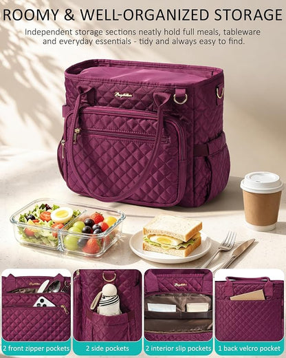Lunch Box for Women Insulated Lunch Bag Quilted Soft Cooler Tote | 7 Pocket - Image 5