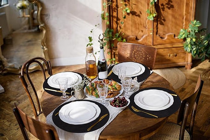 homing Round Faux Leather Placemat and Coaster 4 Packs, Washable Heat Resistant Dining Place Mats, Wipeable Double-Sided Table Mats for Indoor and Outdoor, Diameter 13 and 3.93 inch, Black