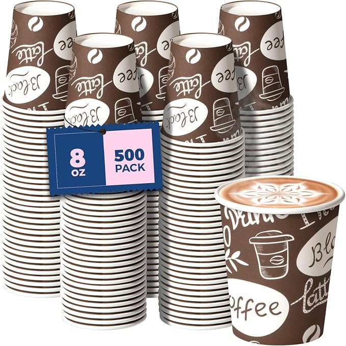 Fit Meal Prep 8 oz Coffee Cups 500 Count, Leak-Proof Hot Cup, Disposable Paper by FMPBRANDS