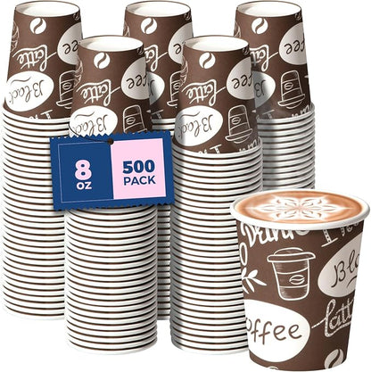 Fit Meal Prep 8 oz Coffee Cups 500 Count, Leak-Proof Hot Cup, Disposable Paper by FMPBRANDS
