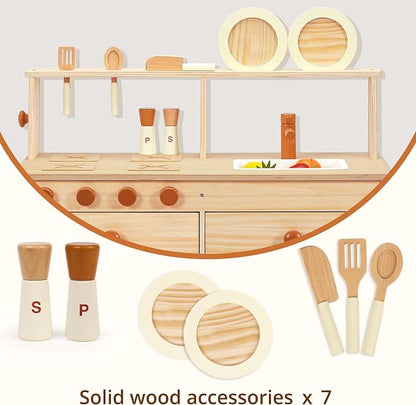 PairPear Play Kitchen for Kids, Large Natural Wood Kids Kitchen Playset | - Image 2