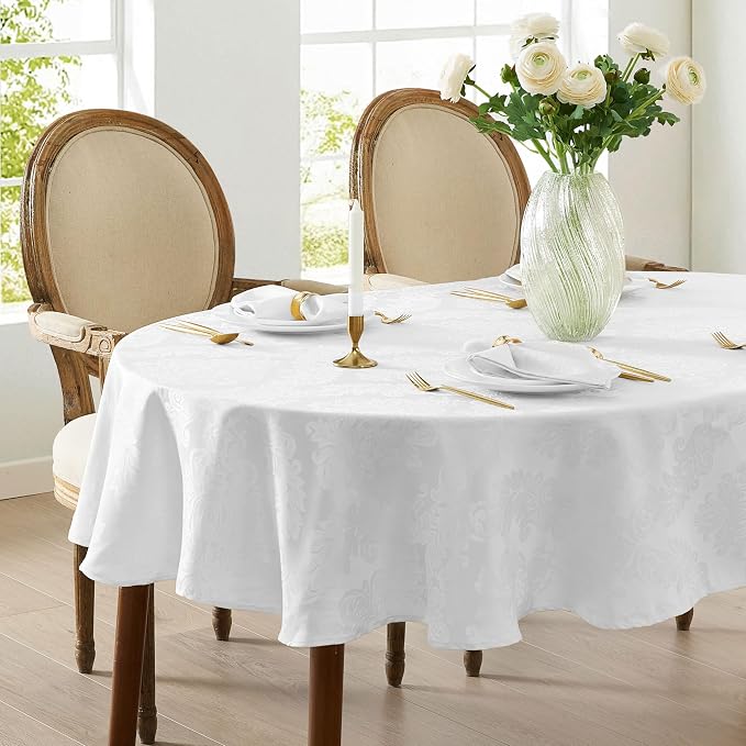 Newbridge Barcelona Luxury Damask Fabric Tablecloth, 60” Wide x 102” Oval - Image 7