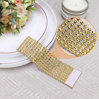 Bling Napkin Rings Set of 150, Rhinestone Gold Napkin Rings Diamond Adornment Napkin Holder Bulk for Wedding, Dinner, Party, Table Decorations, Gold