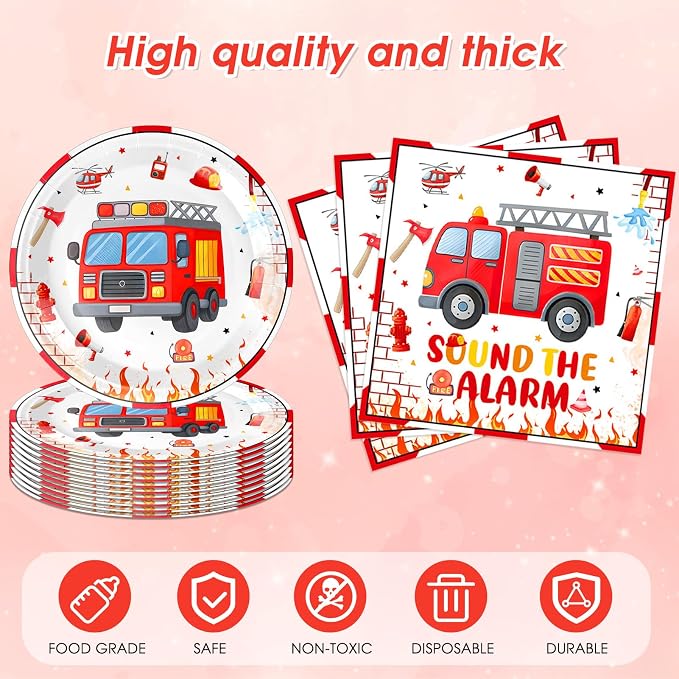 41Pcs FireTruck Birthday Party Decorations Fire Truck Party Tableware Set - Image 4