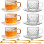 Atarvana 6 Pack Glass Tea Cups and Saucers Set by Atarvana