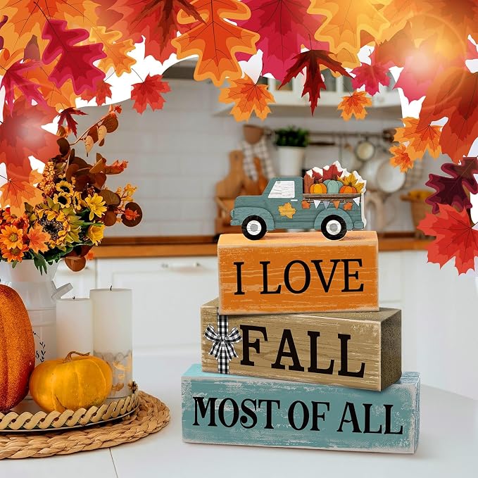 4 Pcs Thanksgiving Decoration for Home Fall Truck Decor Fall Tiered Tray Decor - Image 4