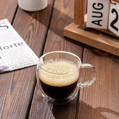 Double Wall Glass Espresso Cups 5oz/150ml, A set of 2, Thermo Insulated - Image 3