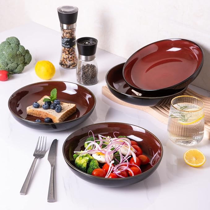 LERATIO 9.0" Ceramic Pasta Bowls Set of 4, 38oz Large Stoneware Bowls Set | - Image 5