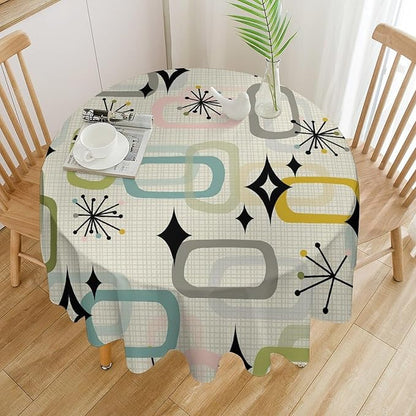 Mid Century Modern Round Tablecloth, Geometry Bohemian Retro Abstract Tablecloth for Home Party Dining Room Kitchen Decor 50Inch(127cm)