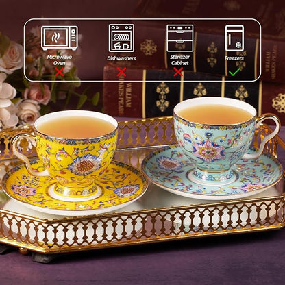 KAMMAK Tea Cup and Saucer, Ceramic Coffee Cups, 7.4 oz, Afternoon Tea and - Image 6