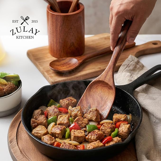 Zulay Kitchen 7-Piece Wooden Cooking Spoons Set – Heat-Resistant, Smooth Teak - Image 9