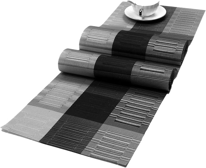 SHACOS Placemats with Table Runner Set of 7 Woven Vinyl Table Mats and Runner - Image 4
