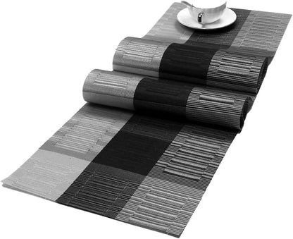 SHACOS Placemats with Table Runner Set of 7 Woven Vinyl Table Mats and Runner - Image 4