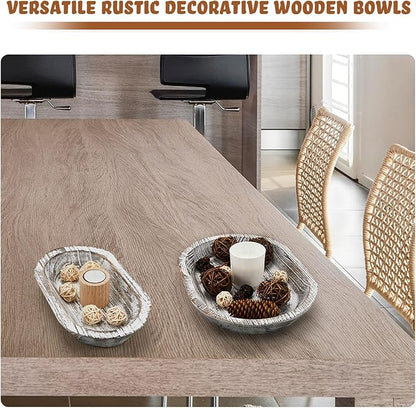 Tessco 2 Pcs Wooden Dough Bowl for Home Rustic Bread Long Wooden Bowl for Kitchen Dining Table Home Decoration(10 x 6 x 2 Inch, 14 x 10 x 2 Inch,White)