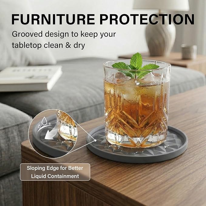 Silicone Drink Coasters Set of 6, Desk Cup Coaster | Prevents - Image 4