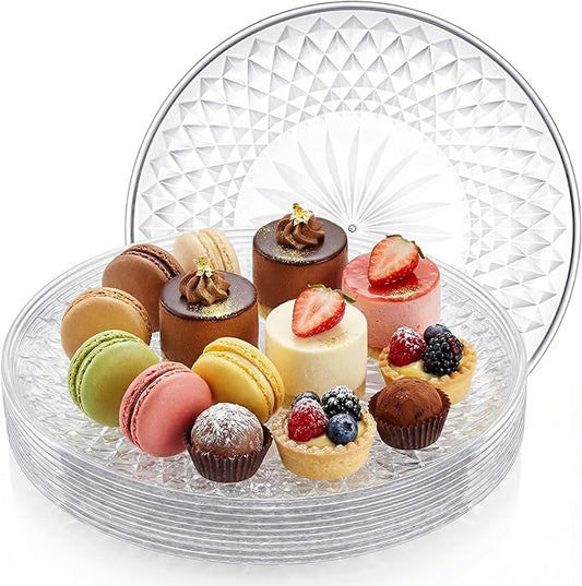 10 Pcs Round Clear Plastic Serving Platters and Trays, 12 Inch Party Dinner Plates for Appetizers, Desserts, Fruits, Catering, Weddings and Events