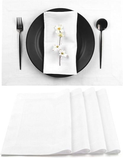 D'Moksha Homes Linen White Placemats Set of 4-100% Pure Linen Placemats 14 x 19 Inch for Valentines, Spring, Easter - Handcrafted and Machine Washable