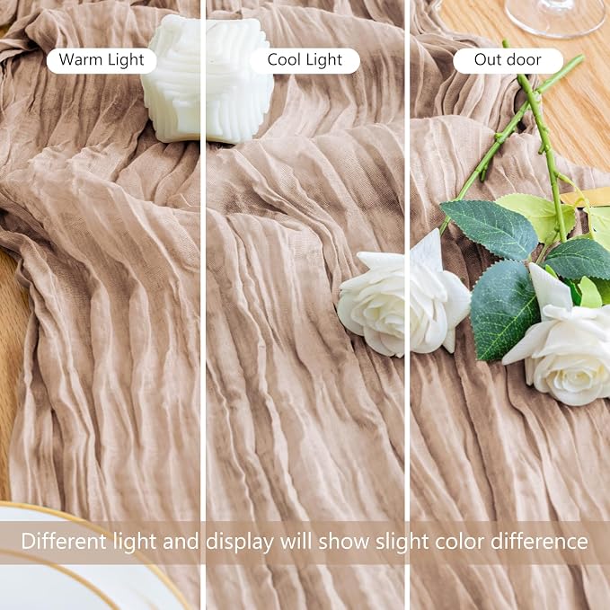 Cheesecloth Table Runner 10FT 2Pcs Nude Pink Boho Gauze Sheer Table Runners | - Image 8